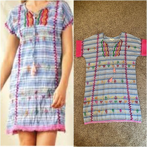 Anthropologie Ruby Yaya Dresses & Skirts - Size Large Anthropologie Ruby Yaya blue white stripes embroidered cotton dress